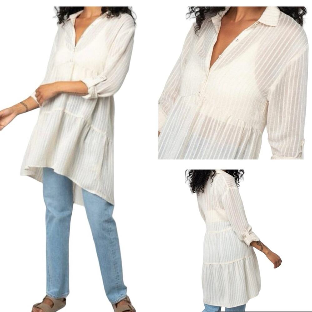 NEW Lovestitch Summer Breeze Sheer Popover Tunic Cream Small Boho Beachy Light